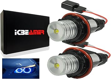 ICBEAMER LED Angel Eyes Halo Ring Marker Light, Color: Blue Compatible for BMW E39 E53 E60 E61 E63 E64 E65 E66 E87 LED 12V 6W, Replace OEM Factory Light Bulbs, [Pack of 2 pcs]