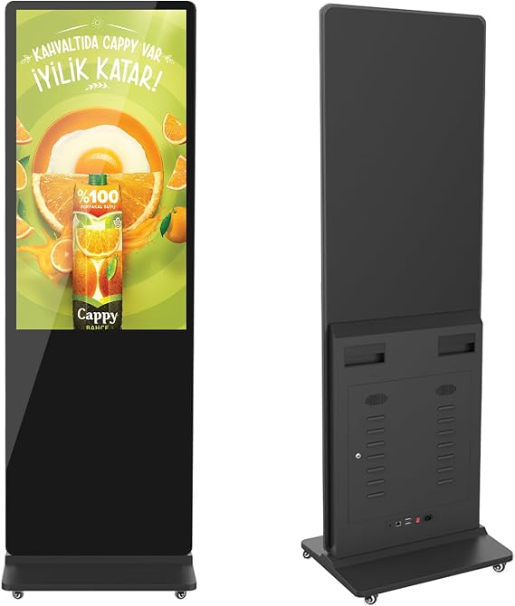 55 Inch 4K Digital Signage Displays, Indoor Floor Standing LCD Screen Advertising Kiosk, Android System Commercial Totem with Custom service, Vertical Monitor with Auto Media Player-Black