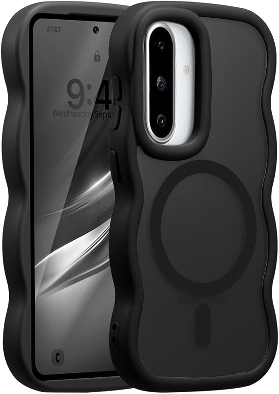 UEEBAI Magnetic for Samsung Galaxy A36 5G/A56 5G Case, Compatible with MagSafe, Transparent Clear Wave Frame Design Soft Edge Cover Matte Shockproof Phone Case- Black