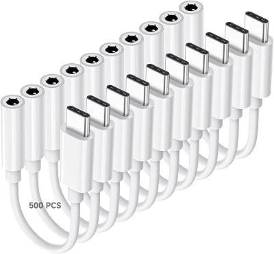 USB C to 3.5mm Audio Headphone Adapter, Type C to Jack Dongle Adapter Cable Cord Compatible with Apple iPhone 171615 Pro Max Plus, iPad, MacBook, Samsung Galaxy S24 S23 S22 S21 Ultra 500-Pack