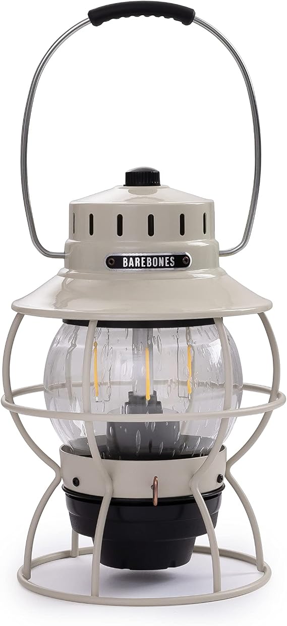 Barebones Railroad Lantern Vintage White, Vintage-Inspired LED Camping Lantern Adjustable Brightness Outdoor Light for Camping Gear, Backyard, and Home Decor