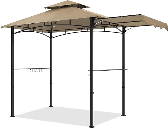 MASTERCANOPY 11x5 ft Grill Gazebo with Side Awning & LED Lights, Khaki