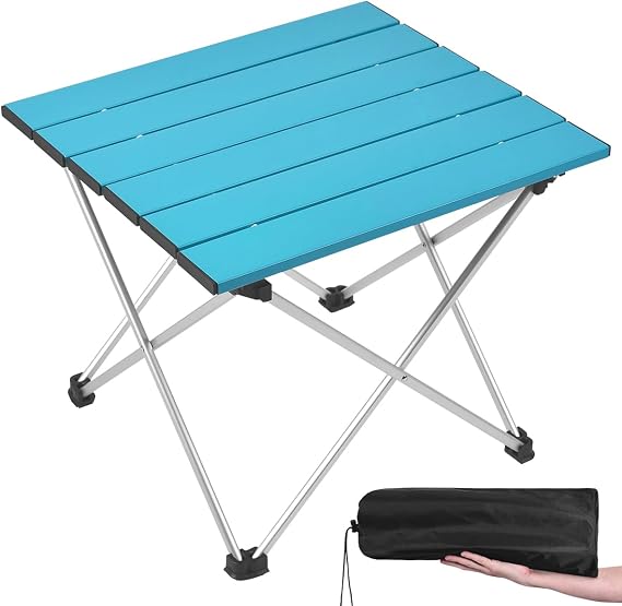 Grope Portable Camping Table,Aluminum Folding Beach Table (Deep Blue-M)