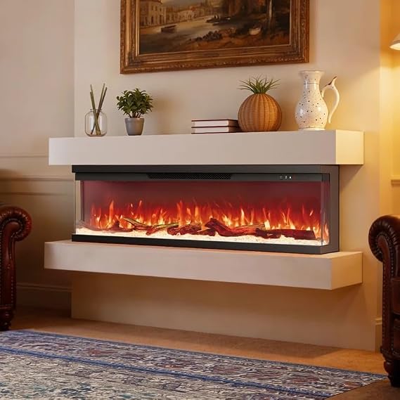 Silonn 3-Sided Smart 50 Electric Fireplace, Alexa & App Control Fireplace with 15 Flame Colors, Electric Fireplace Inserts Logs, 5110 BTU Heat Output, Realistic Flame and Sound