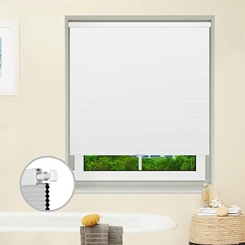 Cordless Cellular Shades No Drill No Tools Blinds Blackout Honeycomb Blinds for Windows Easy to Install Custom Cellular Blinds Privacy Window Blinds Shades, 51 1/2"W x 48"L, Blackout White