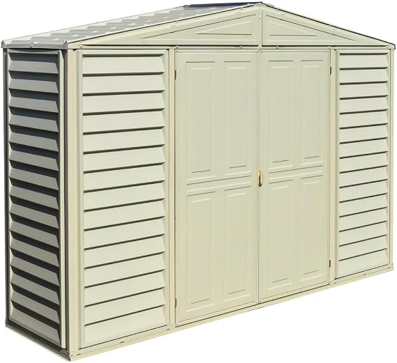 Duramax SidePro 10.5 Ft. x 3 Ft. Vinyl Garden Storage Shed | Made of Fire Retardant PVC Resin, All-Weather, Waterproof Outdoor Solution, Store Bikes, Tools, BBQ, Home Gym | Strong Metal Roof Structure