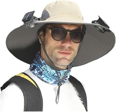 Solar Fan Hat,Solar Fan Hats for Men,Wide Brim Sun Hat with Solar Fan with 2 Solar Fan