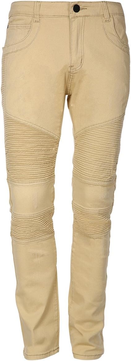 Men's Stretch Ripped Hip Hop Moto Biker Jeans Skinny Casual Khaki Pants