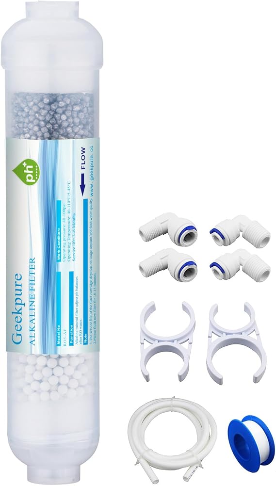 Geekpure 10 inch Alkaline pH+ Water Filter Kit -2" x 10" -1/4Thread