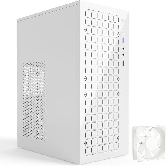 TGDGAMER MATX Micro ATX Case, High Airflow Slim PC Case with 80mm Fan-White | Compatible with mini-itx and ATX power; USB 3.0 x1 i/o port, black chassis, ideal for gaming/office with efficient cooling