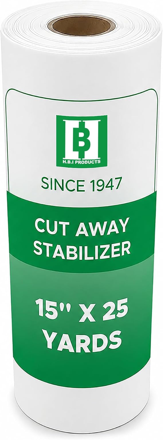 HBI Cut Away Embroidery Stabilizer Roll, 2.5 oz Medium, 15 in x 25 yd | 2.5 oz permanent cutaway backing, knits and stretch fabric, prevents puckering, soft on skin, machine embroidery, USA made