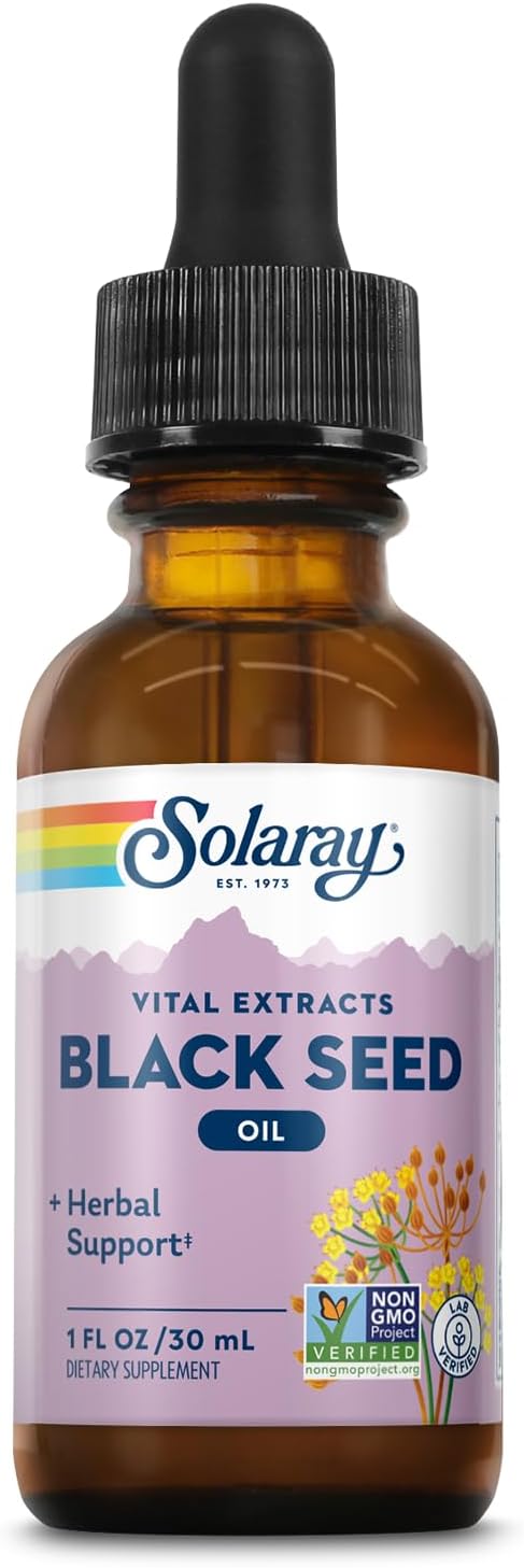 SOLARAY Black Seed Oil Extract - Cold Pressed Black Seed Oil - Super Antioxidant for Immune Support, Hair, Skin, Digestion, and Joints - Non-GMO, Approx. 30 Servings, 1 FL OZ