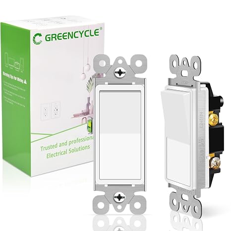 Greencycle Single Pole Rocker Light Switch,Paddle Light Switch 15 Amp | 2PK Sp Switches White,120V-277V AC,On/Off Wall Switches, Residential/Commercial Grade,Home & Office,UL/CUL