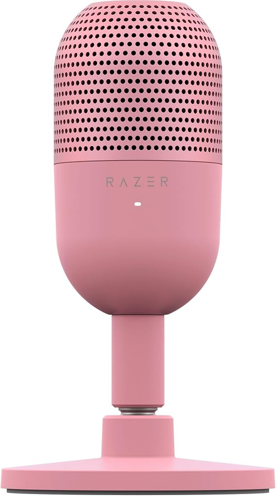 Razer Seiren V3 Mini – Ultra-compact USB microphone (14 mm super-cardioid capacitor microphone, integrated shock absorber with LED indicator, plug-and-play design) Quartz