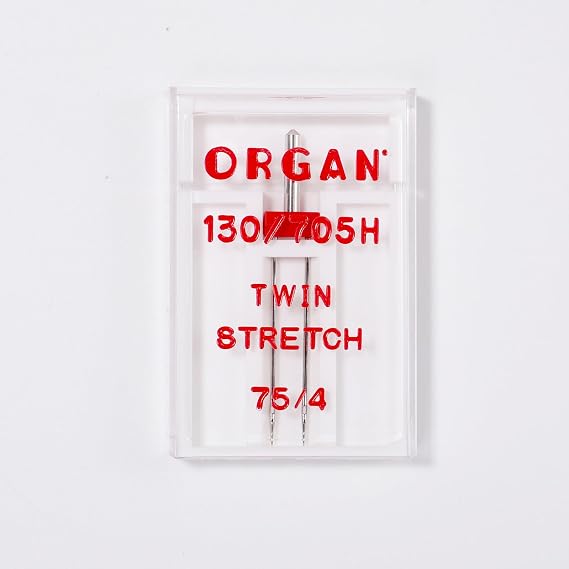 Organ Twin Stretch Sewing Machine Needles (Double Ballpoint) Size 75/11 4.0mm, for Knit Hems, T-Shirts, Sportswear, Avoid Skipped Stitches, Compatible with Home Sewing Machines