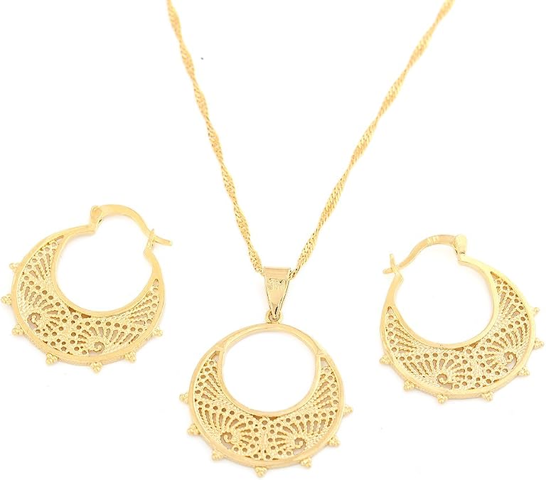 Ethiopian Jewelry Set Pendant Chain Earring Jewelry Eritrea Habesha Party African