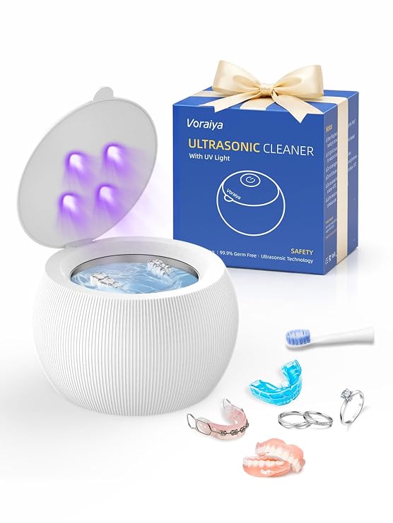 Voraiya Gentle Deep Dental Cleaning Pod Ultrasonic Retainer Cleaner With UVC,Mouth Guard Retainer Cleaner Machine for Dentures, Aligner, Braces, Home & Personal Use One Button Elder-Friendly