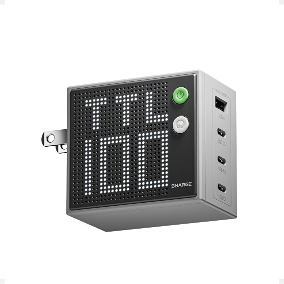 SHARGE 100W 4-Port GaN Charger, USB C Laptop Charger Block with Display | Pixel 100 PD3.0 Fast Charger USB C Power Adapter for MacBook Air, iPad, iPhone 17/16 and More, Black