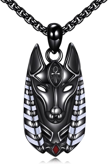 Egyptian Anubis Necklace Sterling Silver Black Anubis Egyptian Jewelry Gift for Men