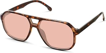 Retro Aviator Sunglasses for Women Men - Classic 70s Vintage Square Double Bridge Shades - UV Protection