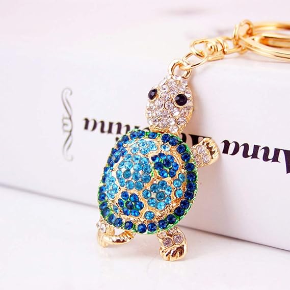 Cute Turtle Shape Crystal Rhinestone Sparkling Keychain Bag Pendant Handbag Charm for Women Girls