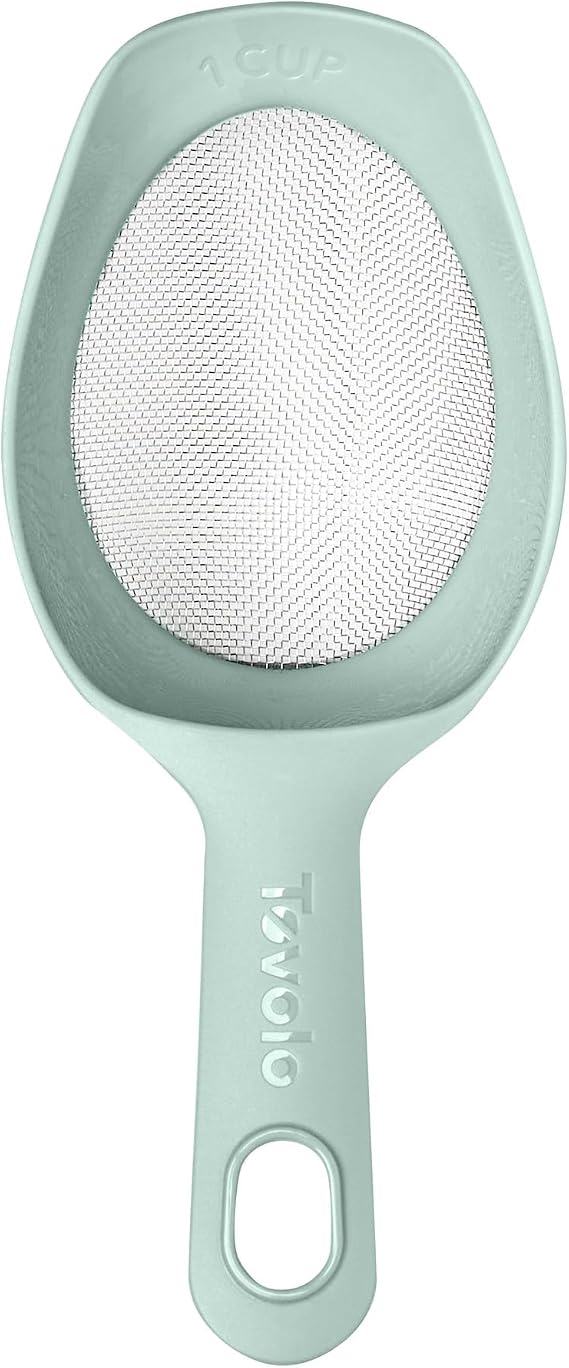 Tovolo Scoop & Sift Flour Sifter for Baking Dusting 1 Cup Fine 20 Mesh Sieve Flour Duster, Easy Scoop Dishwasher Safe Baking Powdered Sugar Flour Sifting Tool for Aerating Coating Dusting, Blue Haze