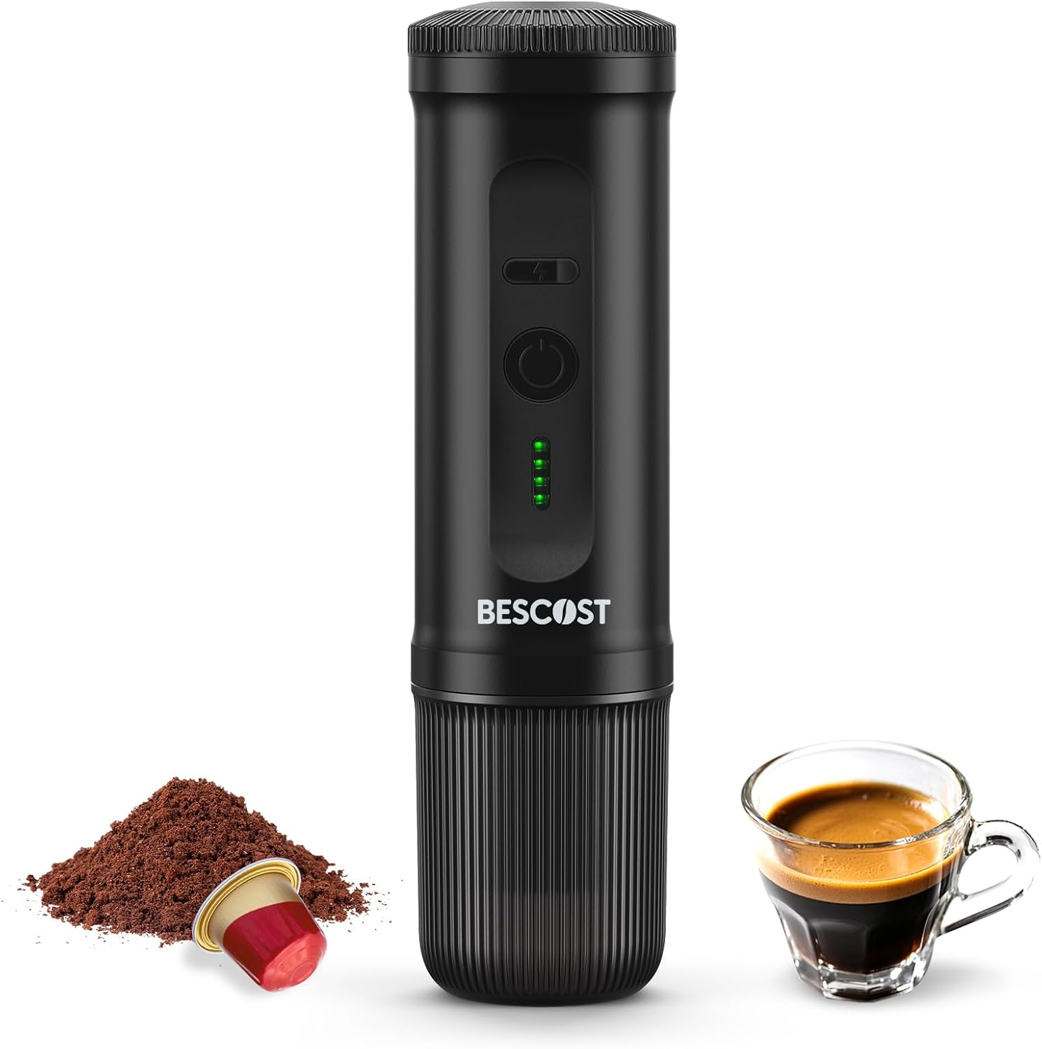 2-in-1 Portable Coffee Maker, 20-Bar Portable Espresso Maker with Heating & 9600mAh Battery, Works with NS Pods & Ground Coffee for Outdoor, Car & Office