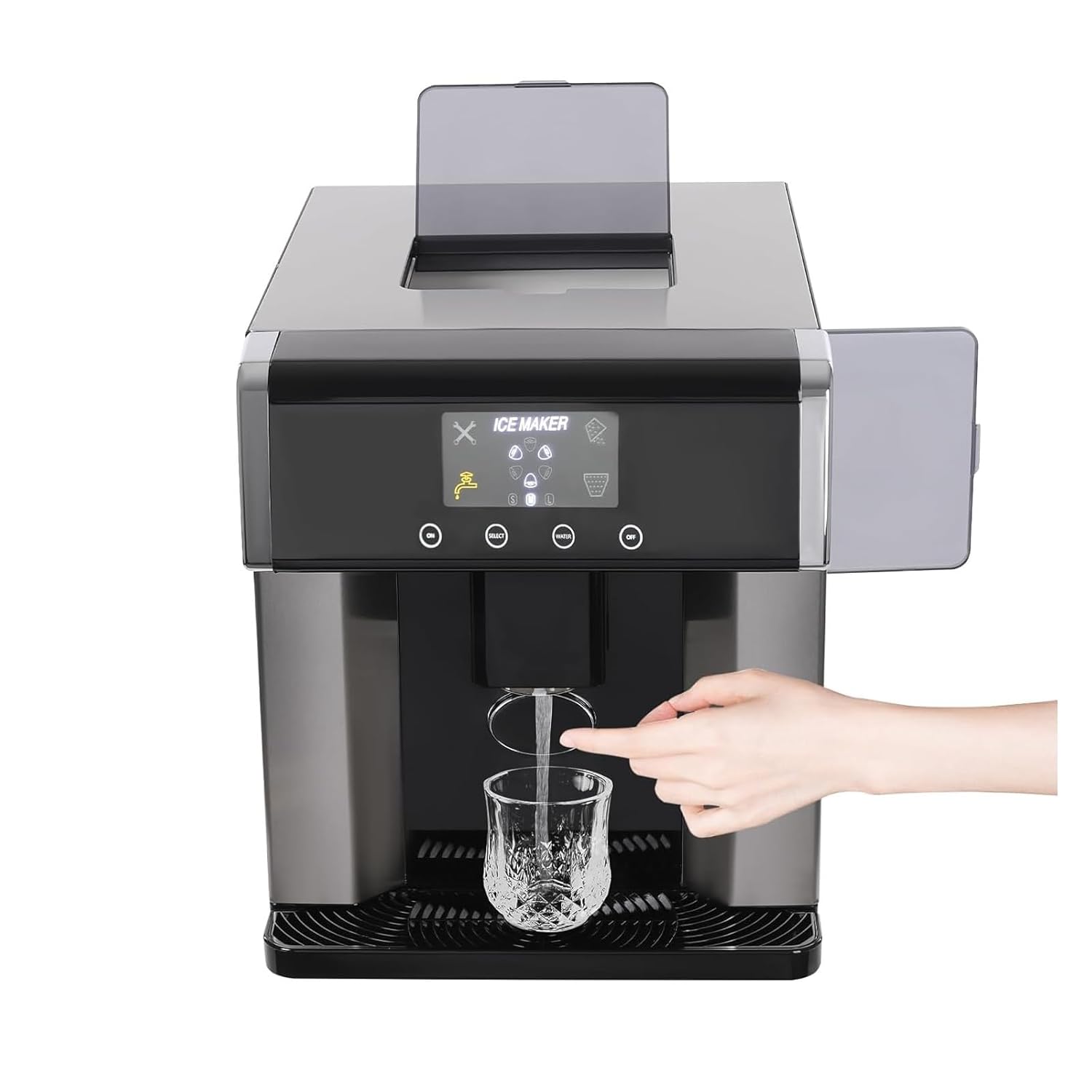 Ice Maker Countertop Portable Countertop Nugget Ice Maker Pebble Stainless Steel with Self Cleaning Function for Home Party RV Camping Black