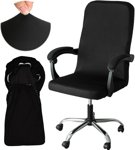 Office Chair Cover Universal Stretch Office Chair seat Cover, Computer Chair Protector-Black (Black)