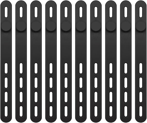10Pcs Silicone Cable Ties,Cable Zip Ties Wire Tidy for Cables Utility Strap | Black Reusable Rubber Small with Lock Buckle Wire Organizer Electrical Cord Keeper Adjustable Elastic Strap for Home Band