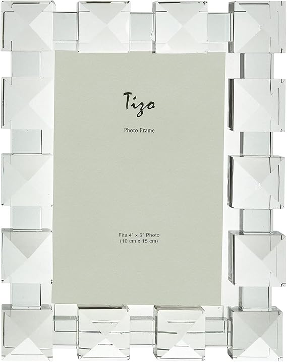 TIZO Design 4x6 Crystal Clear Glass Picture Frame, Boutique Quality Photo Frame (Square Diamond)