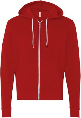 Canvas Unisex Zip-up Polycotton Fleece Hooded SweatshirtHoodie M Red
