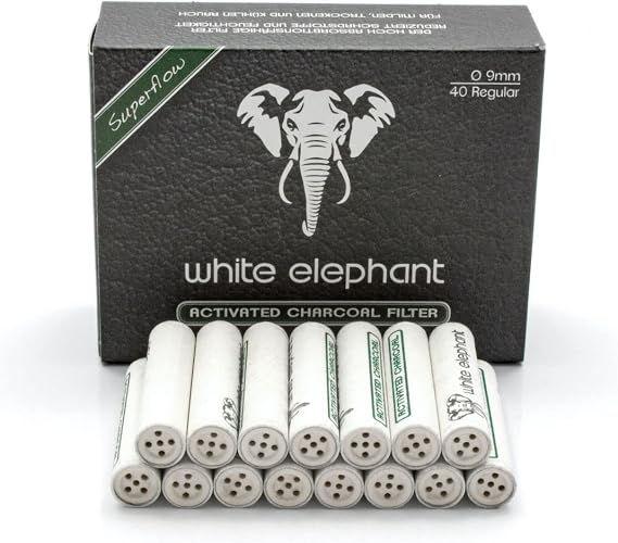 White Elephant 9mm Charcoal Filters (White, 40 Pack)