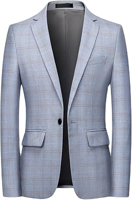 MOGU Mens Plaid Casual Suit Blazer Jackets - Slim Fit Checkered Sports Coat