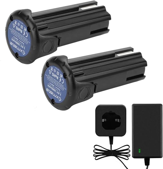 Exmate 2 Pack 3.0Ah 3.6V Battery and Charger for Hitachi EBM315 326263 326299, DB3DL, DB3DL2, FDB 3DL, NT50GS, NT65GA, NT65GS, NT65GB Cordless Power Tool