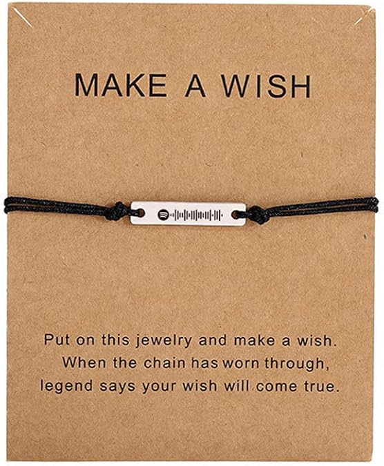 Personalized Music Code Bracelet,Stainless Steel Adjusted Code Music Bar BarCode Bar Bracelets Name Date Code Engraved Link Bangle with Wish Card for Teens,Adults,Men,Women