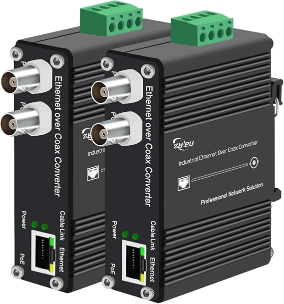 Ethernet Over Coaxial Adapter with PoE+ EOC Converter | DIN-Rail Mount, Extend IP Camera Network 300m via Existing Coaxial Cable, Plug and Play for CCTV Security System