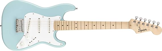 Fender FSR Squier Electric Mini Stratocaster Electric Guitar Daphne Blue Ideal for Guitar Beginners