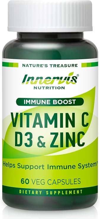 Immune Boost Complex Vitamin C 900mg, D3 2,500 IU & Zinc 25mg for Immune System Support, 60 Veggie Caps | Innervis Nutrition