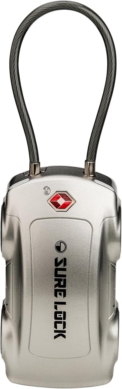 SURE LOCK Car-Shaped TSA Approved Luggage Lock 4-Digit Resettable Cable Lock with Zinc Alloy Body, Wheel Dial Design & 70% Recycled Plastic for Suitcase, Backpack, Locker- Grey