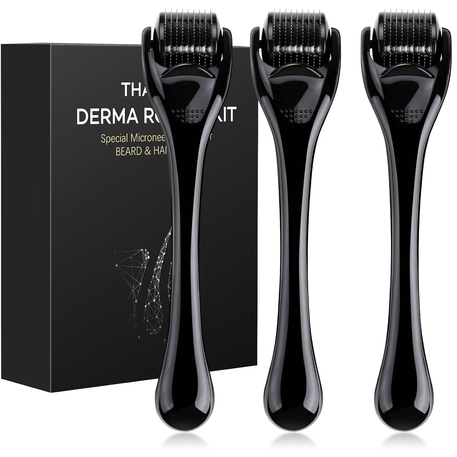 Derma Roller Hair Growth Microneedle Roller for Beard Growth, 3 Packs Beard Derma Roller Kit for Home Use