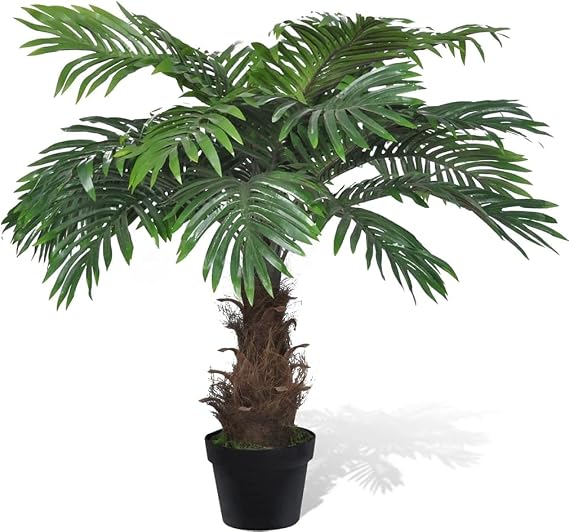 Fake Plants Outdoor, Artificial Grass, UV Resistant Fake Bushes,Artificial Greenery Shrubs,for House Garden Patio Front Porch Indoor Decor,Lifelike Artificial Cycas Palm Tree with Pot 31"