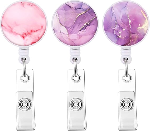 Retractable Badge Reel Cute Badge Holder with Alligator Clip Nurse Name Decorative Badge Reels on ID Card Holders for Teacher, Student, Office Worker(Mixed Marble A)