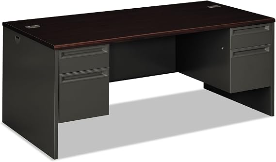 HON 38180NS 38000 Series Double Pedestal Desk, 72w x 36d x 29-1/2h, Mahogany/Charcoal