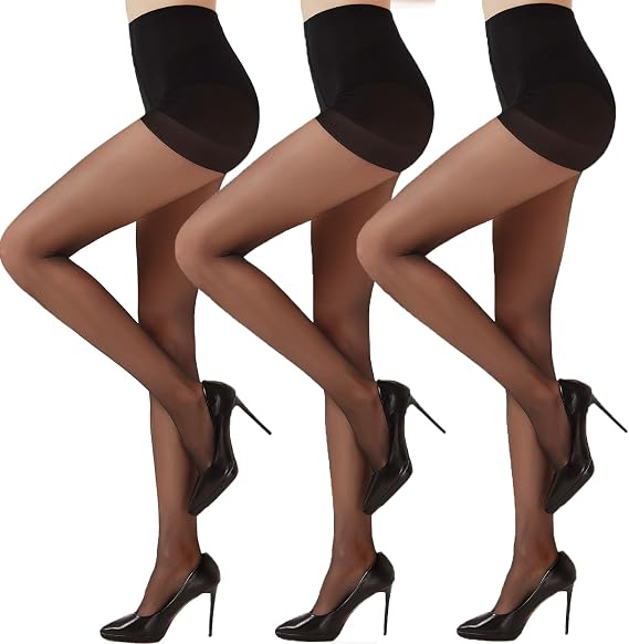 Citystl 3 Pairs Black Sheer Tights for Women - 20D Not Rip Control Top Pantyhose with Reinforced Toes - Resist Tears
