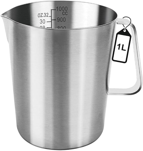 Measuring Jug 1L Stainless Steel, Measuring Cup Metal with Handle, with Ounce and ML Scale, Dishwasher Safe, Milk Jug