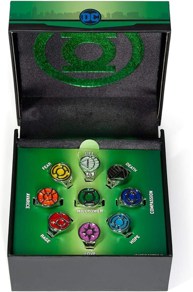 DC Comics Green Lantern Power Rings Emotional Spectrum | Includes 9 Adjustable Rings Featuring Each Emotion