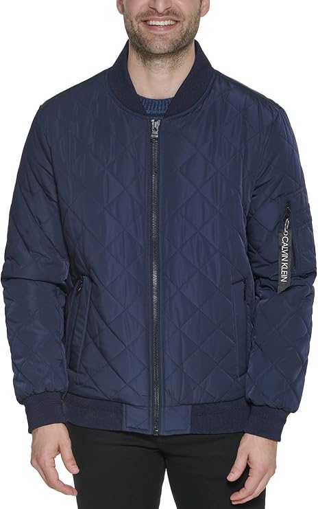 Calvin Klein Mens Lightweight Quilted Bomber Jacket (True Navy, X-Large)
