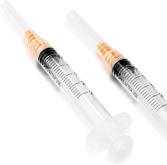 2.5ml Disposable Luer Lock Syringes with 25G 1 Inch Needle Individual Package - Pack of 20