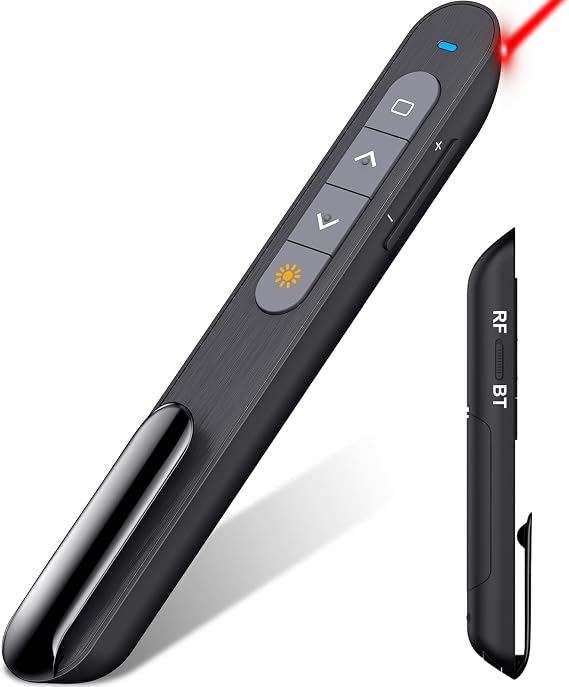 Dinofire Wireless Presenter, 2.4GHz RF + Bluetooth Presentation Clicker, USB-A Receiver Slide Advancer for PowerPoint, Works with Mac/Windows/Laptops for Office Meetings & Classroom Teaching
